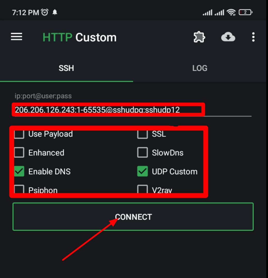 ssh host, port, username and password