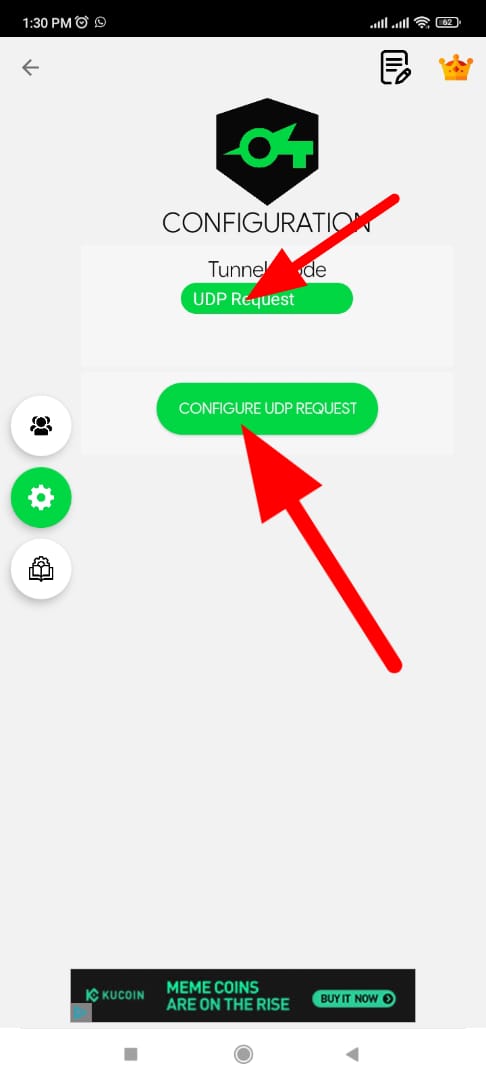 Tap CONGIFURE UDP REQUEST. 